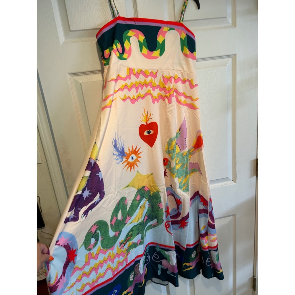 Vibrant Wimsiegoth Mythical Creature Print Maxi Dress Multi XL Smocked Back - Picture 2 of 8